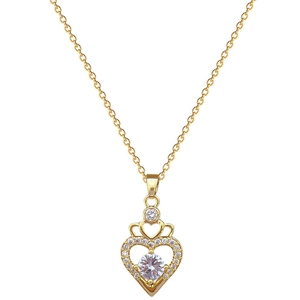 Elegant gold titanium steel necklace with a hollow heart crown pendant and sparkling diamonds
