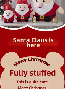 Detailed view of plush Santa dolls in three sizes with premium soft fabric and firm filling