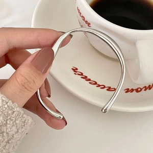 925 Sterling Silver Irregular Streamline Bangle Bracelet Solid Open Cuff Minimalist Chic Polished Fashion Jewelry For Women