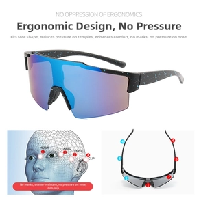 Ergonomic sports sunglasses with blue mirrored lenses and anti-pressure frame design