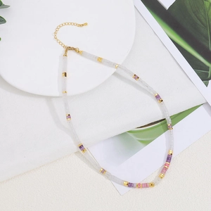 Handmade colorful natural stone beaded necklace with gold plated adjustable chain link