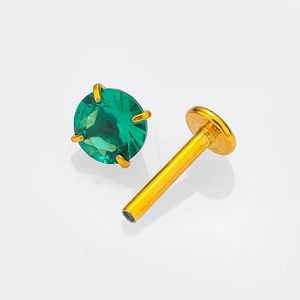 Piercing labret in acciaio al titanio con zircone verde a 4 griffe e filettatura a vite