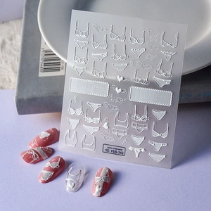 5D Embossed Nail Stickers Sexy Lace Underwear Bikini Pattern Waterproof Nail Art Decals For Women DIY Manicure Decoration