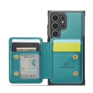 Teal leather magnetic wallet case for Samsung S24 Ultra with card slots and stitching