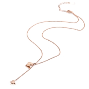 Elegant rose gold double butterfly necklace with tassel pendant in polished titanium steel