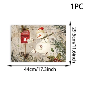 Detail showing 44x29.5cm Christmas snowman placemat with Santa Claus Post pattern
