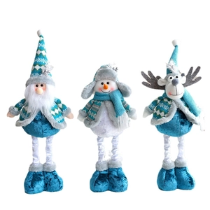 Three-piece set of blue and white Nordic style Christmas gnomes with telescopic long legs