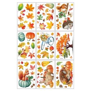 Lot de 9 stickers d'automne pour fenêtres avec feuilles, animaux et motifs de citrouille