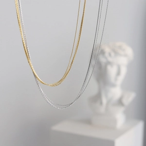 Minimalist multi-layer titanium steel snake chain necklaces in gold and silver finish