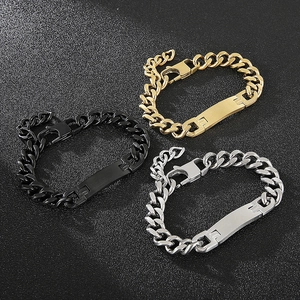 Bracelets gourmette de style hip hop en acier inoxydable doré, noir et argent poli
