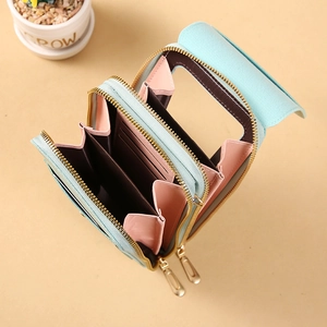 Crossbody touch screen phone bag with multi-layer card slots in mint green leather