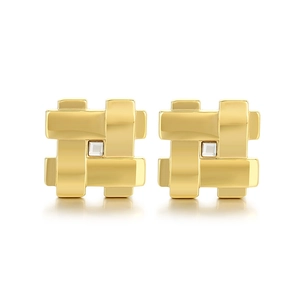 Boucles d'oreilles dorées géométriques carrées avec pierres blanches étincelantes