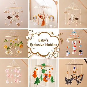 Baby Crib Mobile Wooden Felt Hanging Soothing Wind Chime Nursery Decoration Handmade Newborn Infant Bedside Rotating Toy