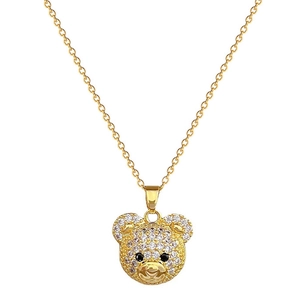 Collana di lusso in titanio dorato con ciondolo a orsetto con pavé di pietre zirconi