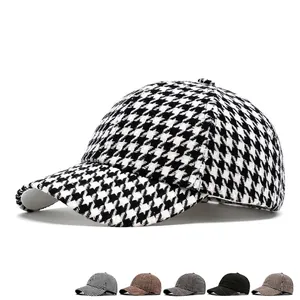 Retro houndstooth baseball cap in black and white with various color options for sun protection