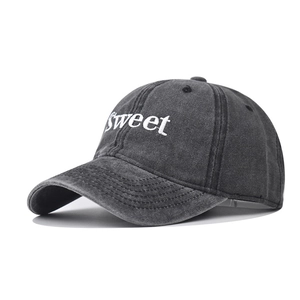 Washed Cotton Baseball Cap Sweet Letter Embroidery Distressed Retro Sun Protection Hat For Men Women
