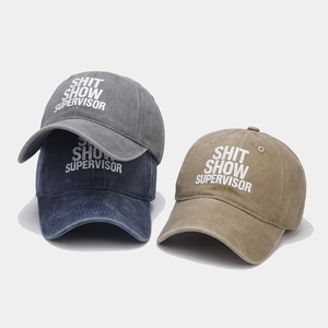 Vintage washed cotton baseball caps with Shit Show Supervisor print in multiple colors