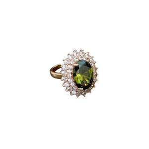 French palace style gold plated ring with oval green gemstone and pavé diamonds