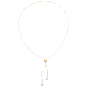 Collier en Y doré minimaliste avec perles blanches et curseur réglable élégant