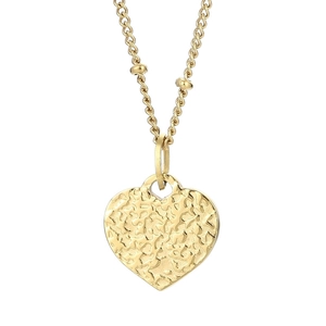 Minimalist gold heart necklace with lava texture pendant on bead chain against white backdrop