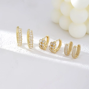 Copper Hoop Earrings For Women With Cubic Zirconia Marquise Floral Pave U-Shaped Fashion Jewelry