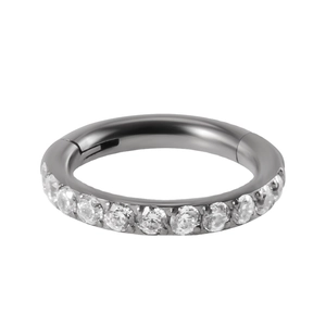 G23 titanium clicker ring with sparkling round cubic zirconia for nose or cartilage