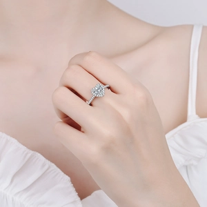 Elegant 925 sterling silver heart-shaped diamond ring worn by a model in a luxury style