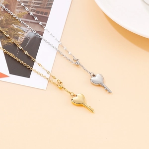 Minimalist stainless steel heart key pendant necklaces in gold and silver finish