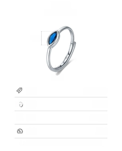 Detailed specs of S925 sterling silver evil eye ring with blue stone and dimensions