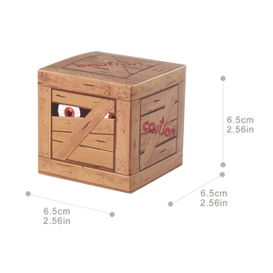 Caja de caramelos de Halloween con textura de madera ojos de terror y texto caution