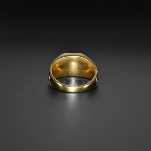 Bague Ankh en acier inoxydable plaqué or poli avec texture nervurée pour hommes