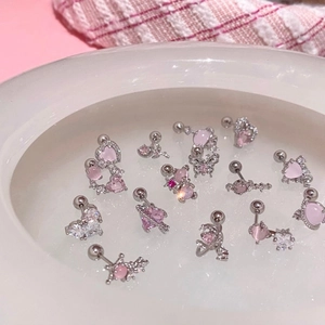 Chic pink butterfly and heart stud earrings set with silver finish in a ceramic bowl