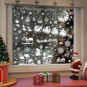Christmas Window Clings Static PVC Stickers Santa Claus Reindeer Snowman Snowflake Glass Door Holiday Home Decoration