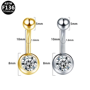 ASTM F136 titanium belly button ring with full crystal stones in gold and silver finish