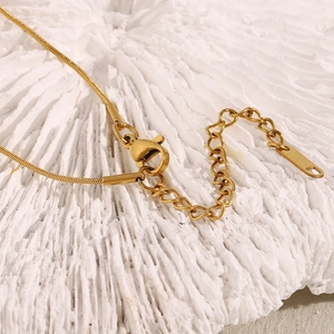 Close-up of 18K gold-plated irregular ring pendant necklace with snake chain and lobster clasp
