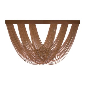 Handmade brown macramé wall hanging with symmetrical geometric fringe and wooden rod