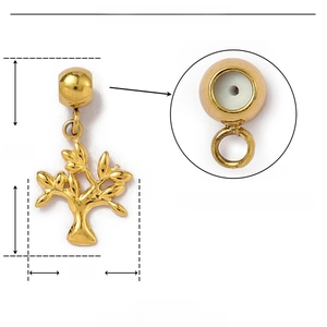 Schéma technique du pendentif Arbre de Vie doré en acier inoxydable avec hauteur de 16mm