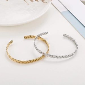 Bracelets joncs ouverts au design de corde torsadée en acier inoxydable doré et argenté