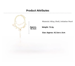 Detail showing gold beach necklace measurements of 42.5cm length and starfish charms