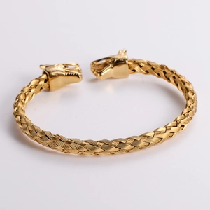 Men's 18k gold plated stainless steel twisted cable bracelet with dragon head terminals