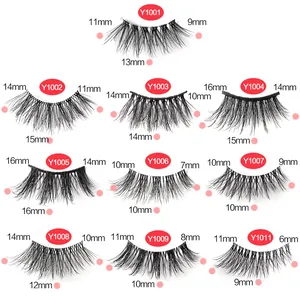 Detailed size chart showing eyelash lengths in mm for various natural and dense lash styles