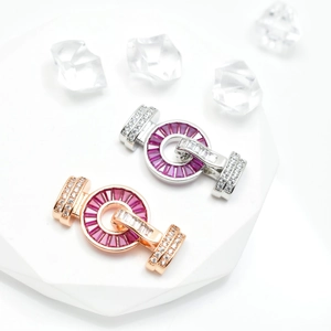 Silver and rose gold red corundum multi-strand clasp connectors for pearl necklaces