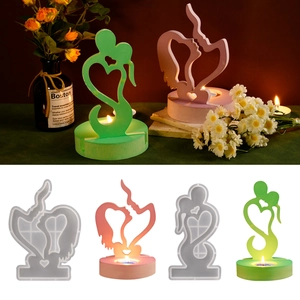 Kissing Couple Heart Silhouette Silicone Mold DIY Candle Holder Resin Plaster Aromatherapy Home Decor Valentine Gift