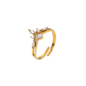 Bague ouverte en acier inoxydable doré 18 carats avec zircones cubiques irrégulières