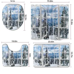 Christmas 4-piece bathroom set with snow forest shower curtain and non-slip mats size chart