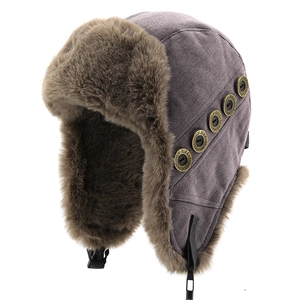 Winter Trapper Hat Aviator Cap Faux Fur Lining Windproof Warm Ear Flaps For Cycling Skiing Retro Metal Buttons Design