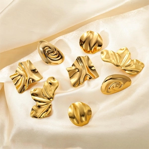 Irregular Geometric Pleated Stud Earrings Gold Plated Stainless Steel Niche Design Minimalist Jewelry For Women
