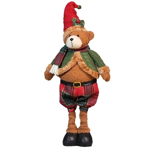 Orso di peluche natalizio telescopico con gambe lunghe e abito festivo rosso e verde