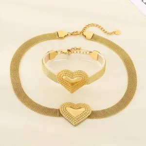 Herzanhänger Halskette Und Armband Vergoldet Edelstahl Gewebte Maschenkette Trendiger Modeschmuck Für Damen