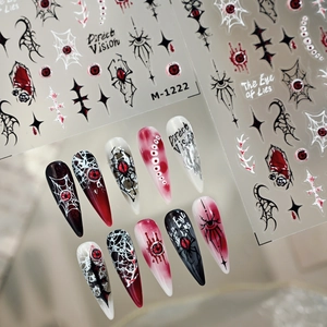 Adesivi Per Nail Art Gotico Scura Orrore Halloween Ragnatela Sangue Occhio DIY Decalcomanie Autoadesive Donne